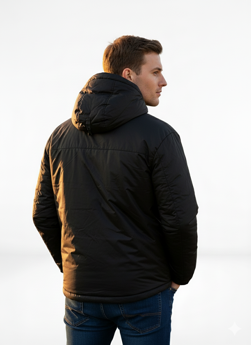 Men's Casual Jacket Winter Coat Waterproof and Windproof hoodie Sports Outdoor Zipper Northern Down Jacket Black.